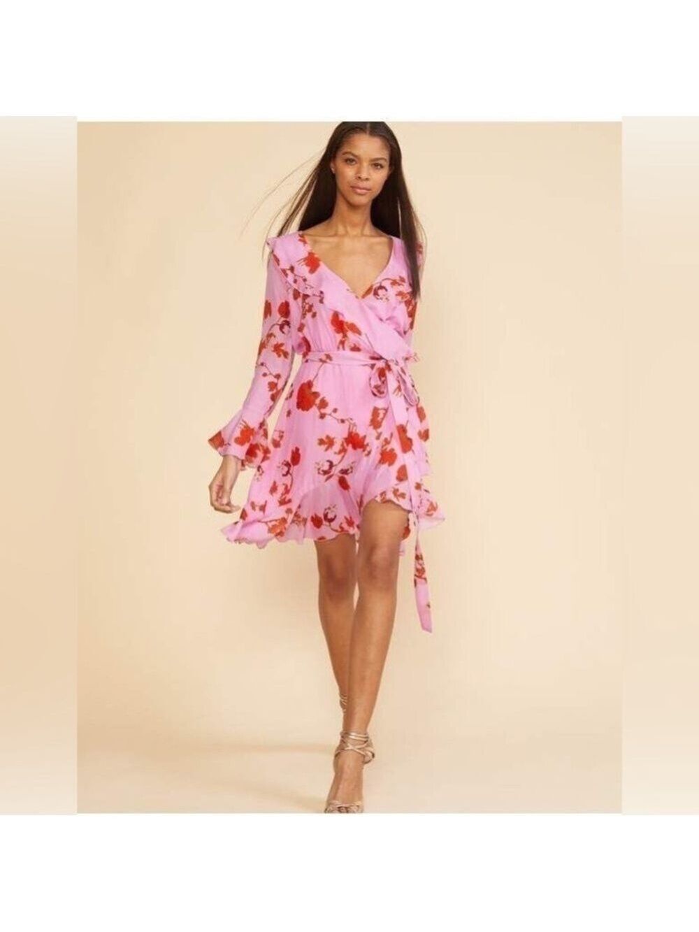 Cynthia Rowley Malibu Ruffle Silk Blend Mini Dress in Pink Poppy. Size XS
